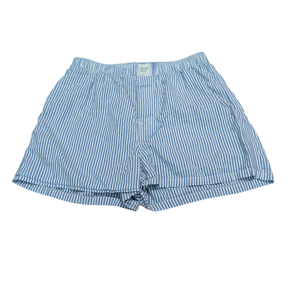 American Eagle Stripe Blue White Boxers Mens Medium 32-34 Cotton Blend Lounge